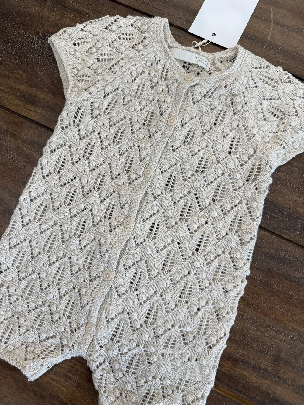 Zara Cream Knit Short-Sleeve One-Piece Romper